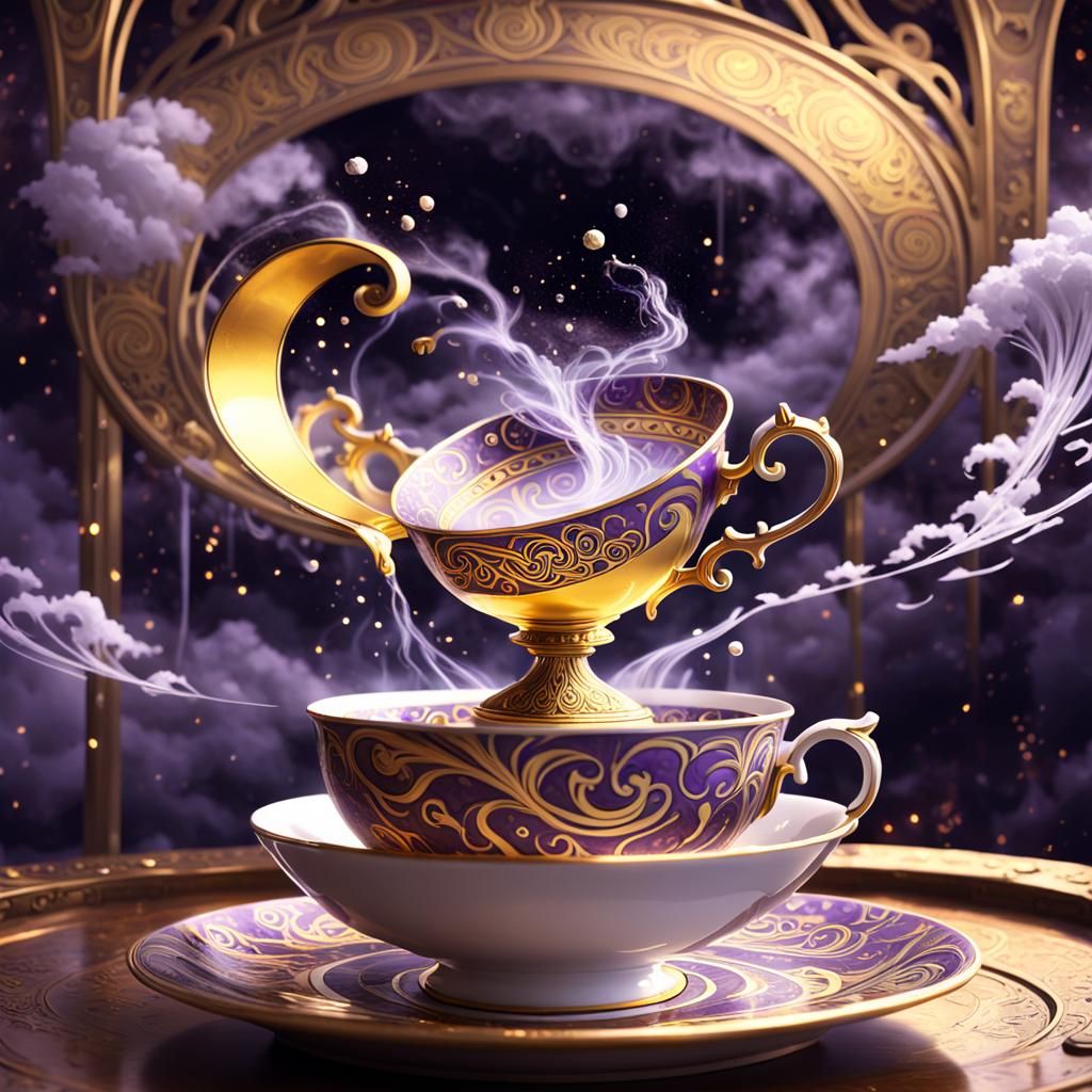 Magical Teacup in Swirling Storm: Dark Fantasy Art