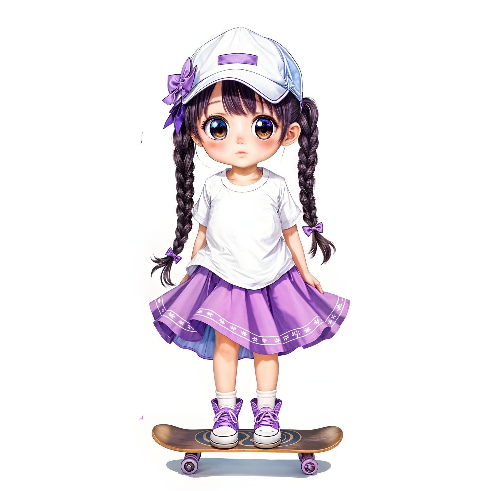 Chibi Girl Skater in Vibrant Purple Attire