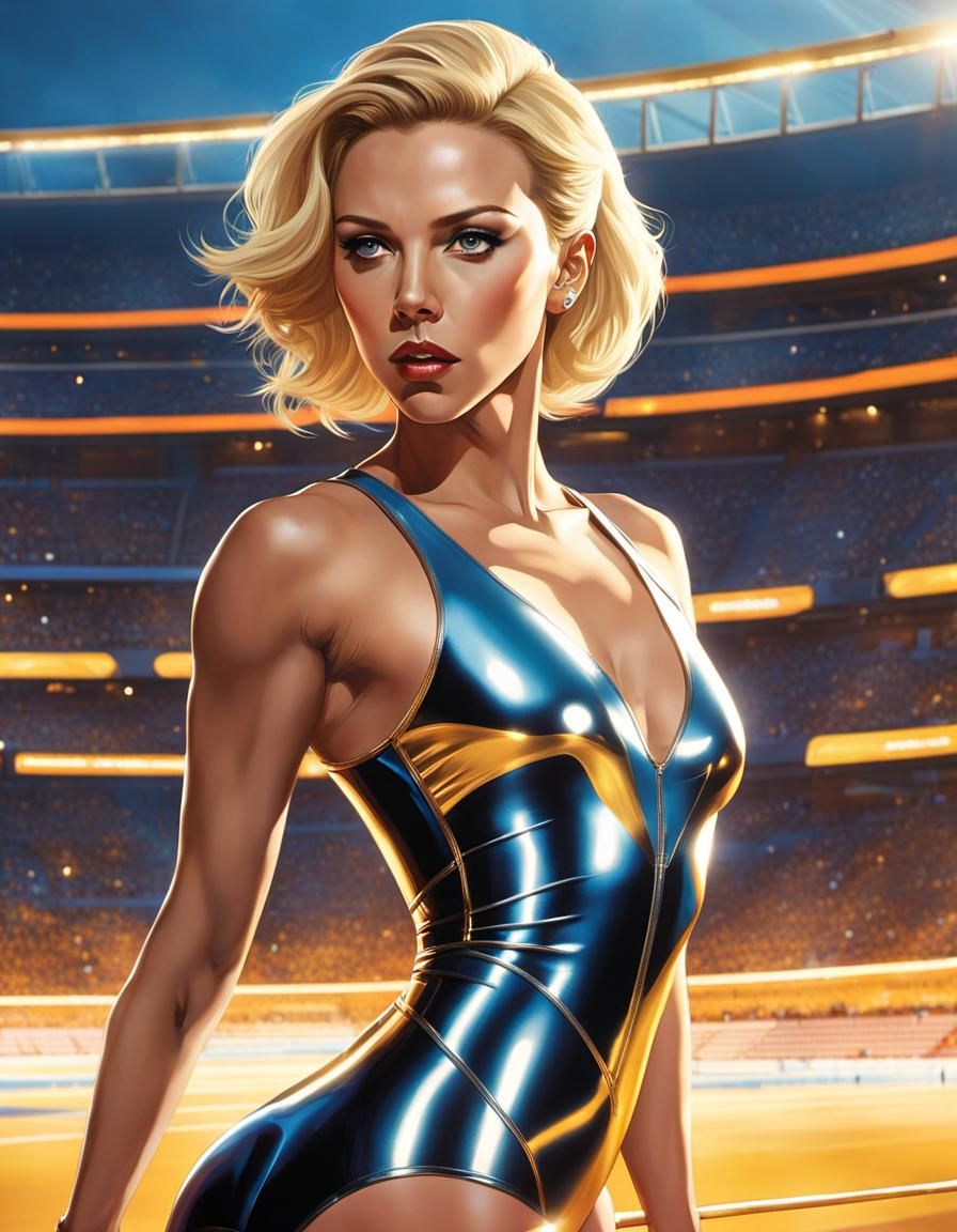 Gymnast's Golden Dismount in Futuristic Style