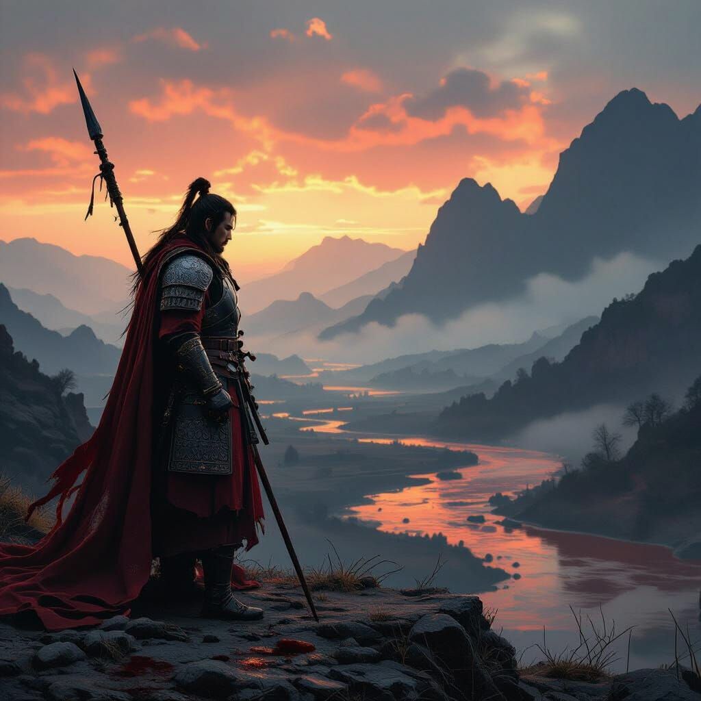 General Yue Fei on Cliff After Battle, Surreal Photorealism