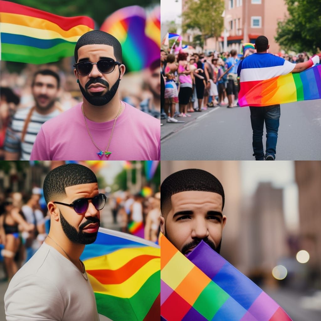 Drake at a Pride Parade with Pride Flag