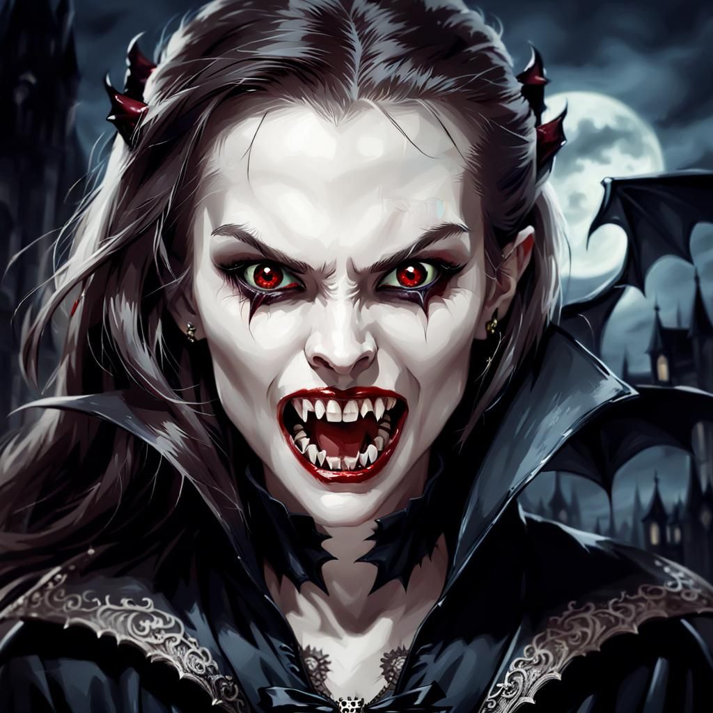 Female Vampire Portrait with Fangs