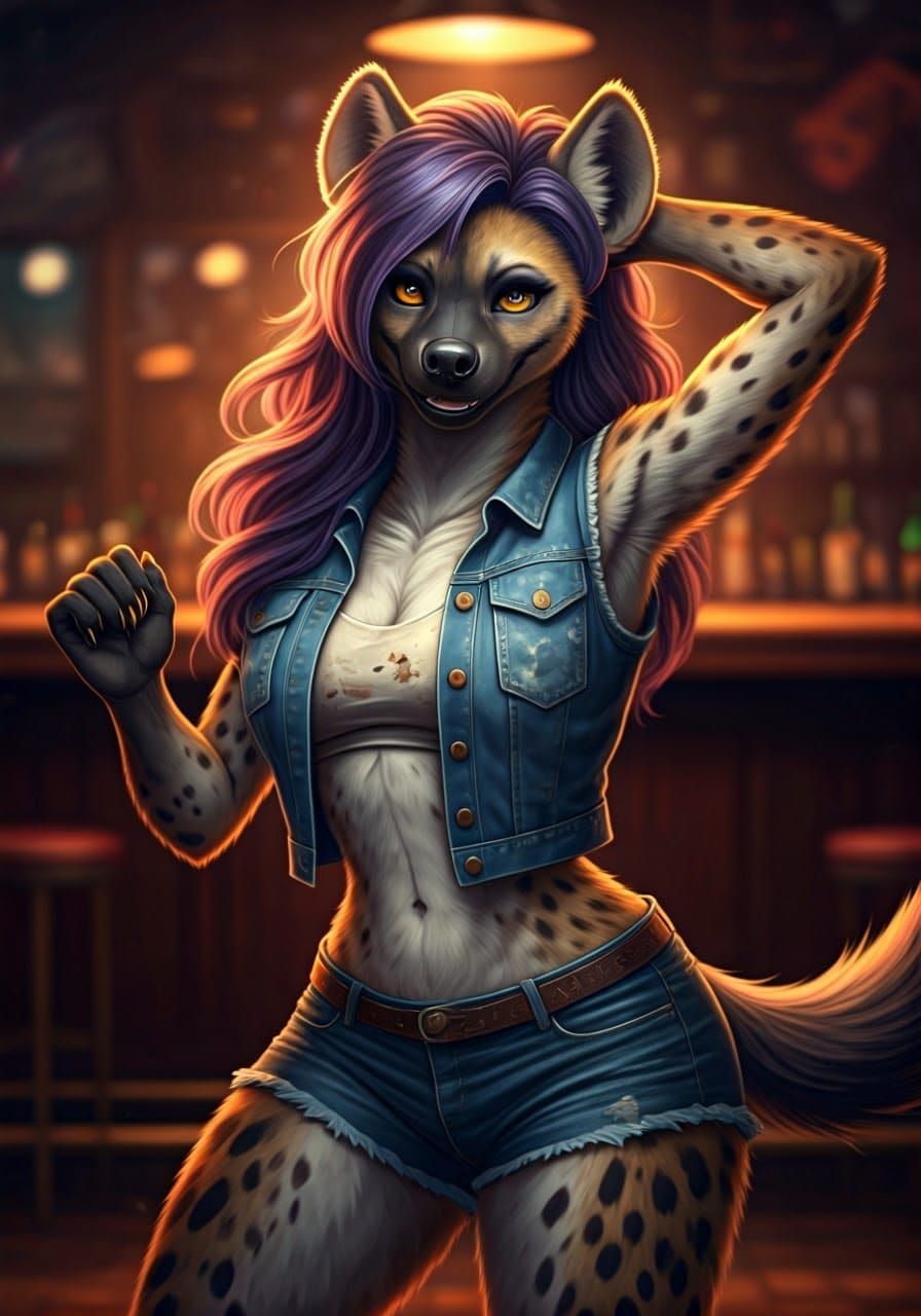 Elegant She-Hyena Dances in Smoky Dive Bar
