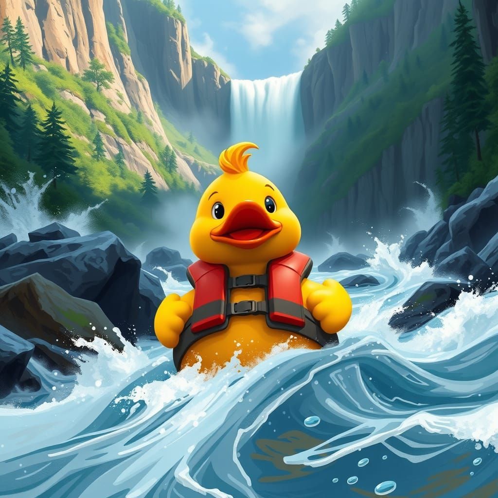 Fearless Rubber Duck in Wild Rapids