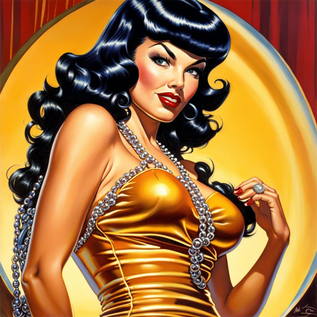 Hyperrealistic Bettie Page in Glittery Dress