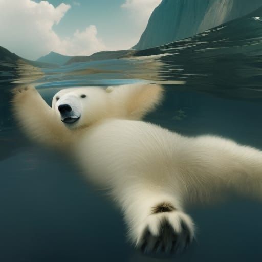 Content Polar Bear in Water: Digital Matte Painting