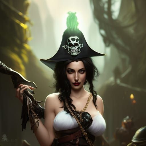 Dark Fantasy Necromancer Pirate Portrait in Digital Art Styl...