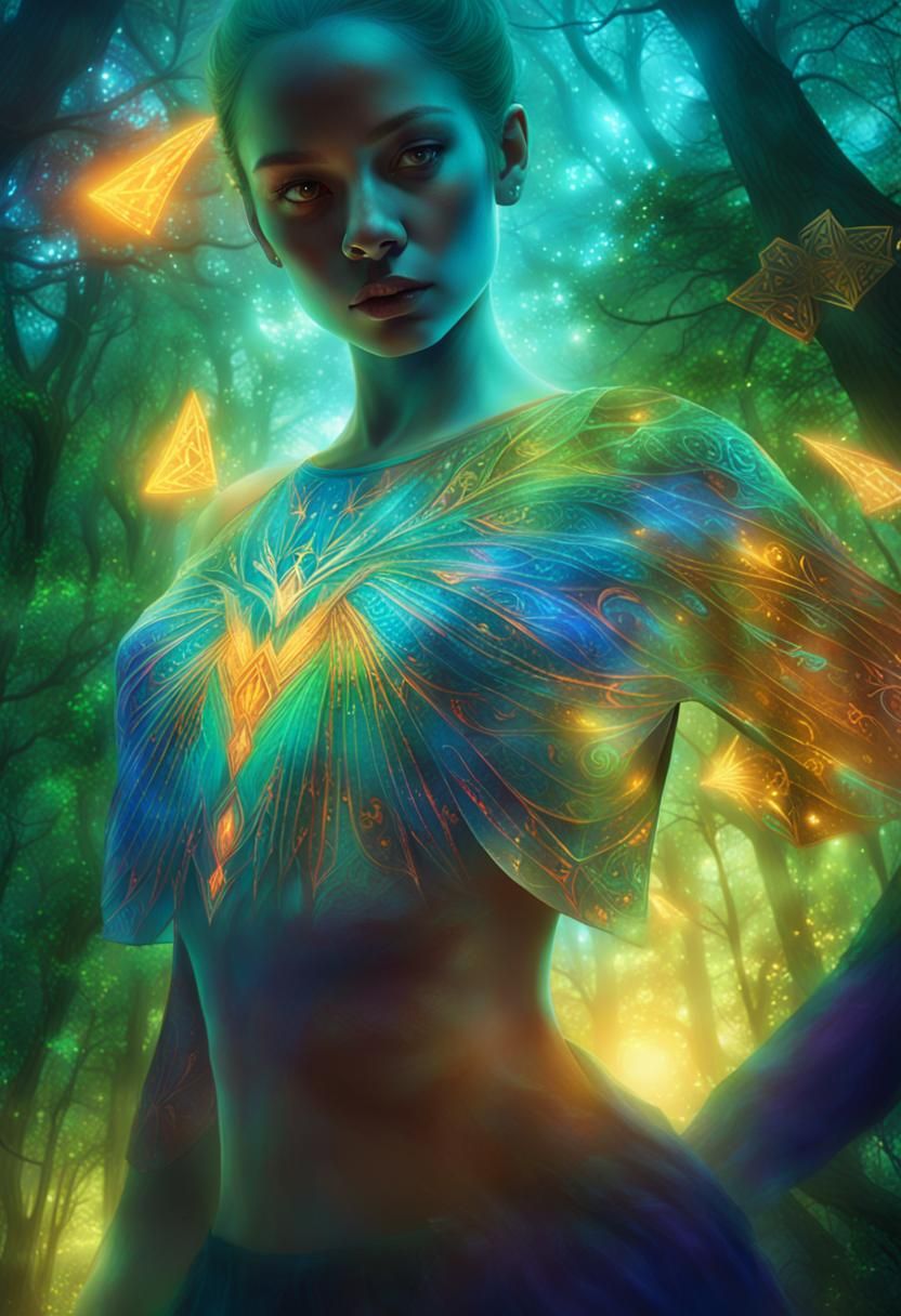 Ethereal Girl in Mystical Forest Concept Art