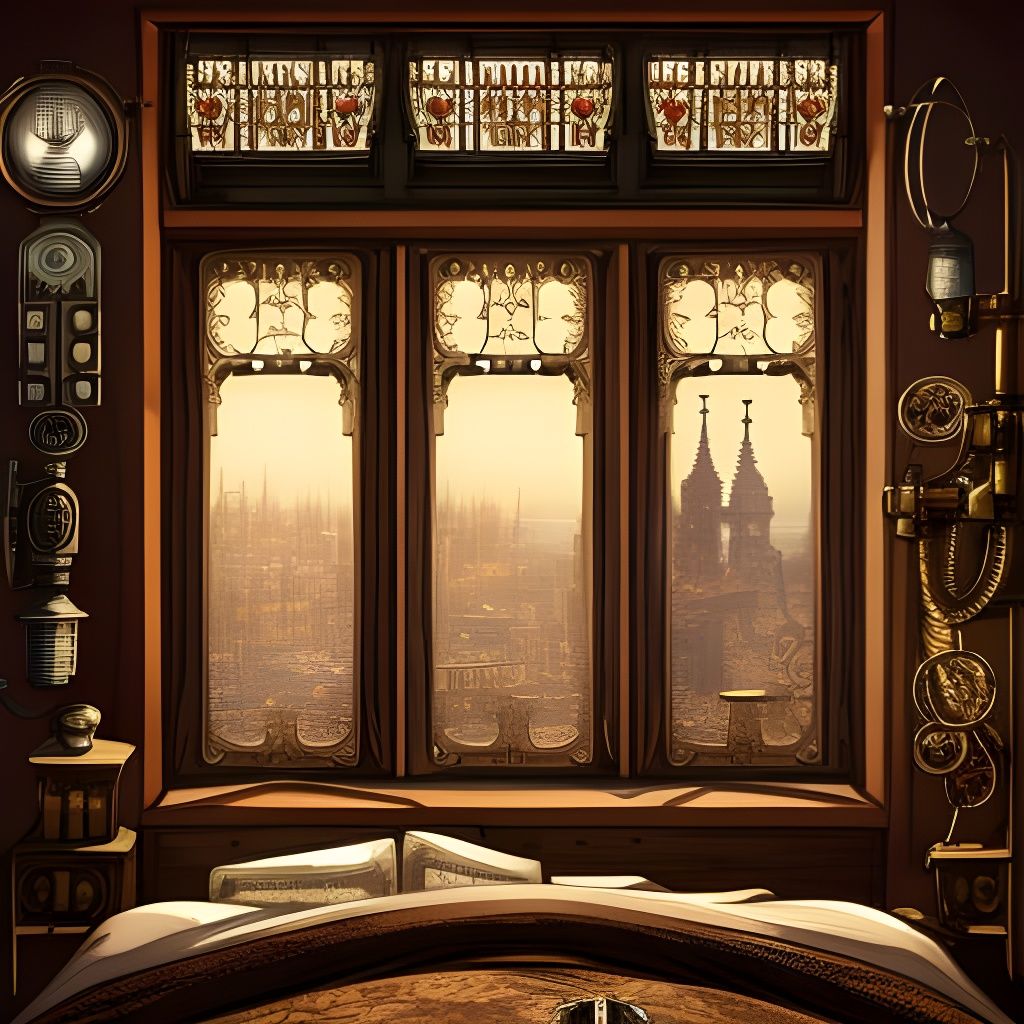 steampunk hotel bedroom window