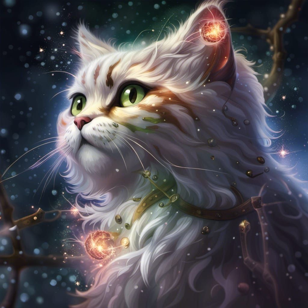 Icy Cat Portrait with Fractal Frost, Hyperrealistic