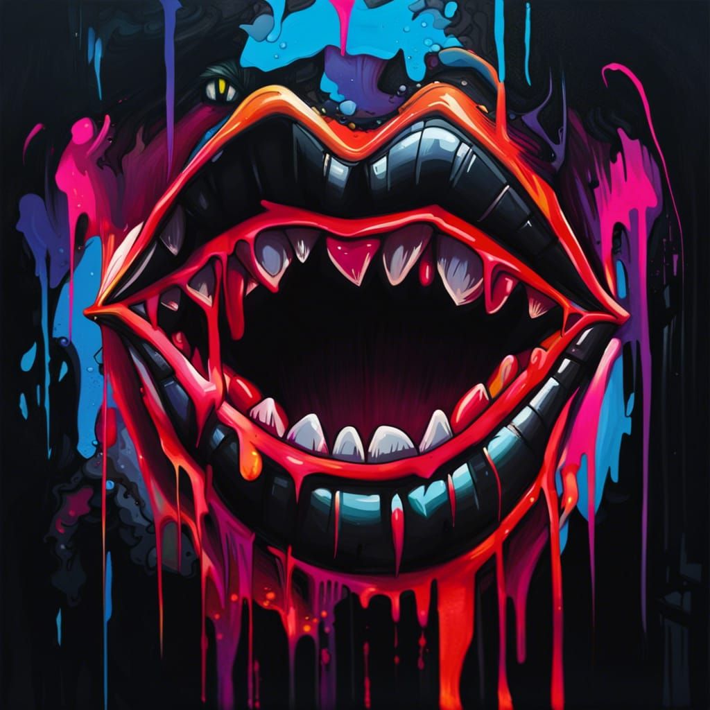 Vampire Fangs Graffiti Art in Ultra Quality