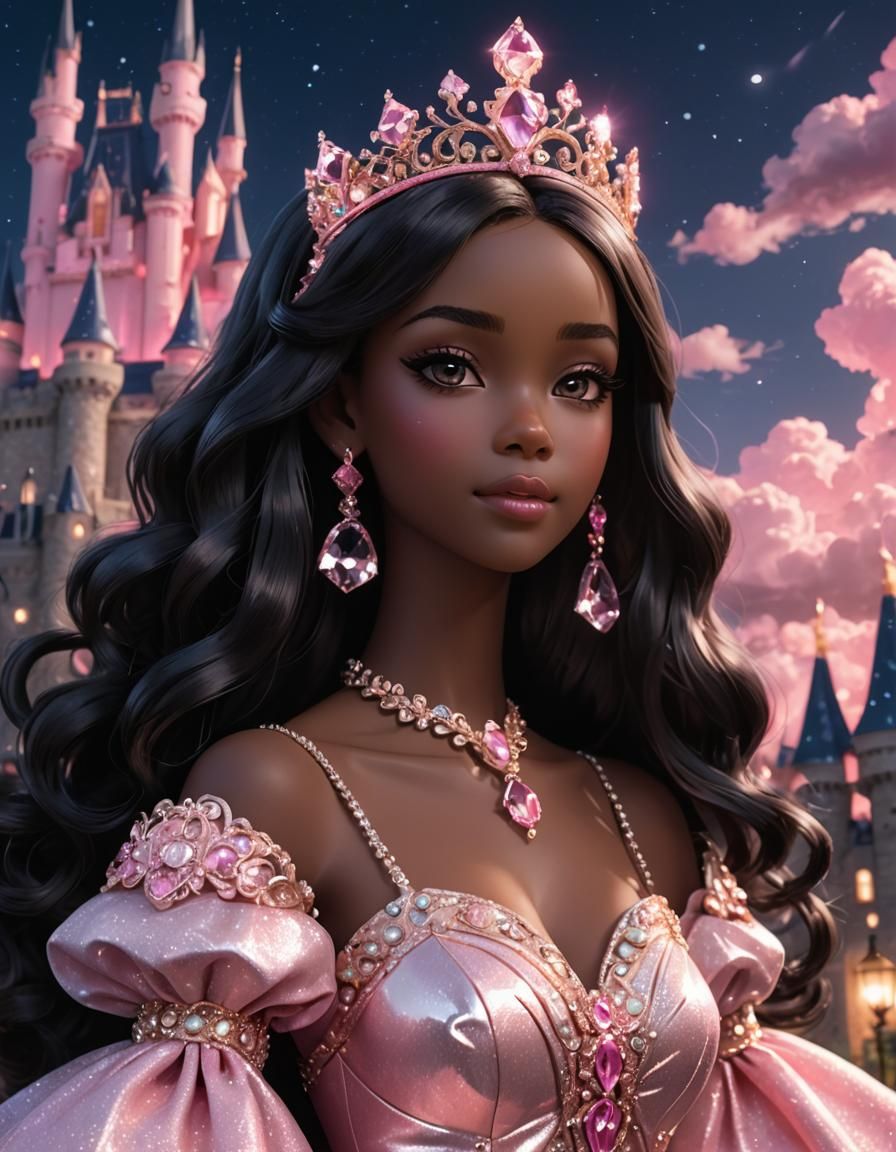 Glamorous Black Barbie Princess in Anime Style
