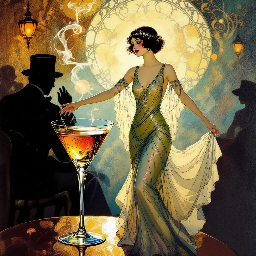 Ghostly Flapper in Art Nouveau Style