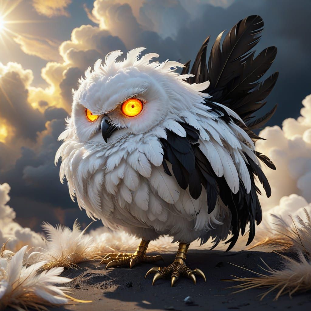 Surreal White Blob with Golden Eyes in Dreamlike Art