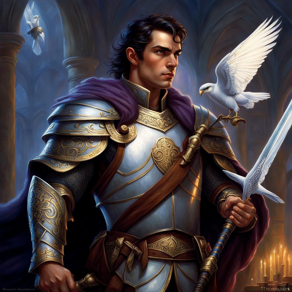 Half-Elf Paladin with Falcon, Ethereal Fantasy Art