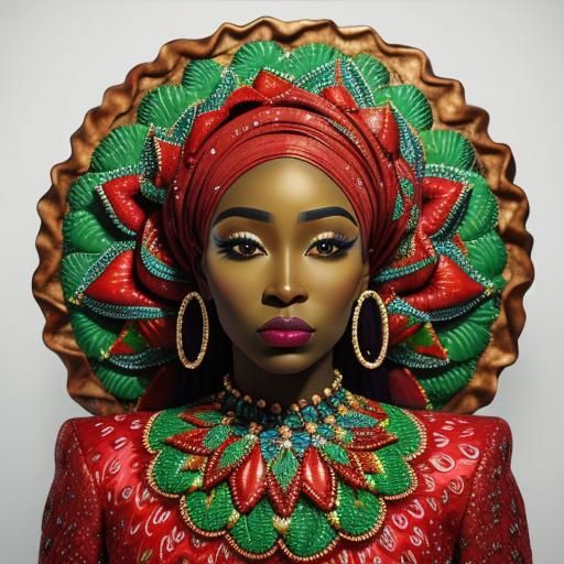 Strawberry Fashion: Hyperrealistic Portrait of Pie Woman