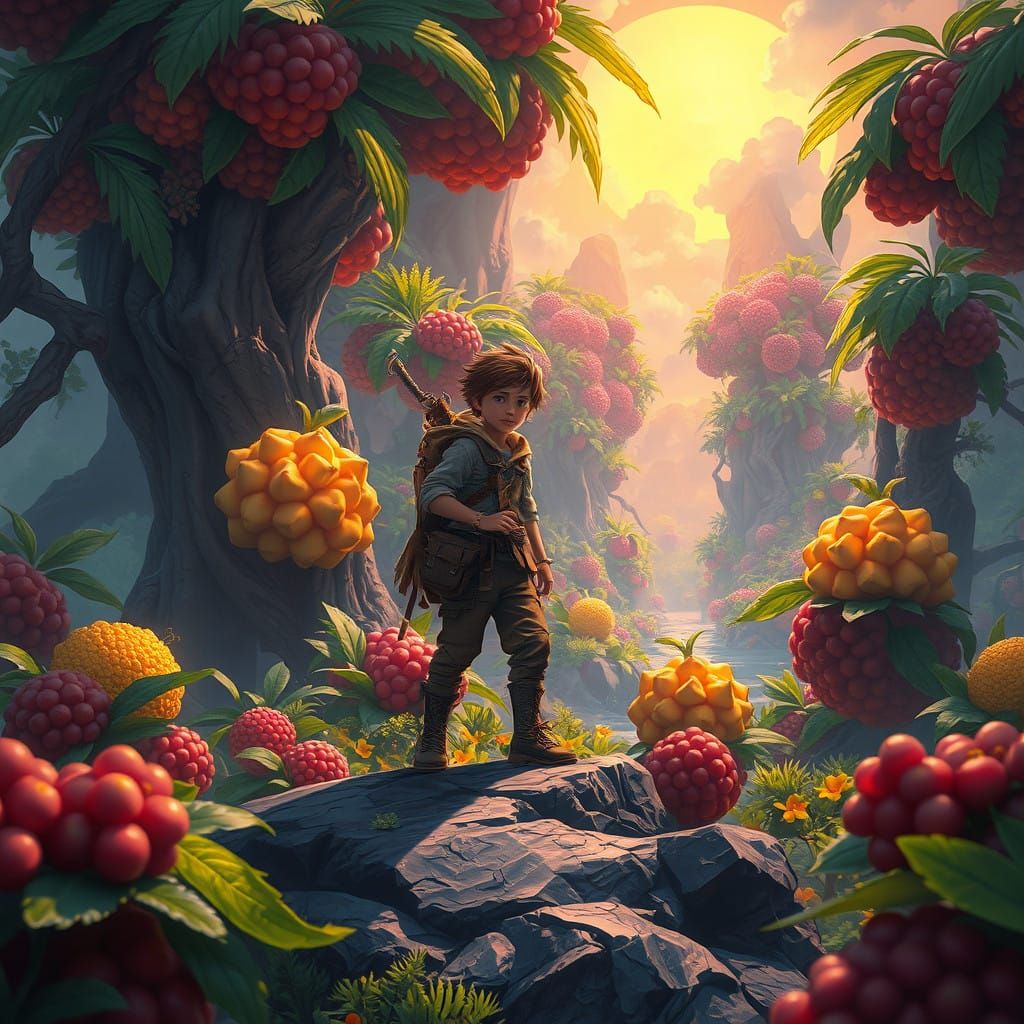Heroic Adventurer in a Vibrant Blox Fruits Landscape