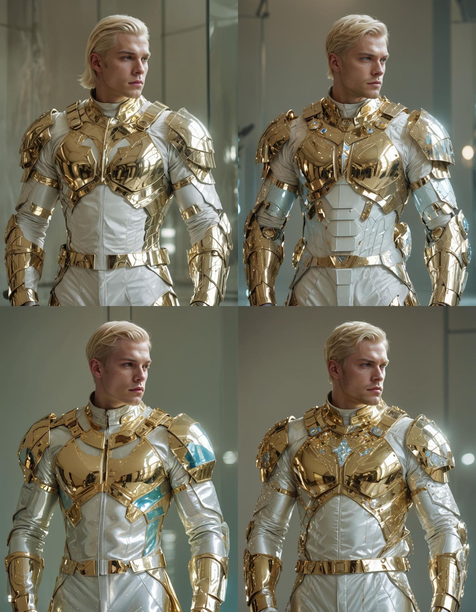 Futuristic Man in Gold Glass Suit