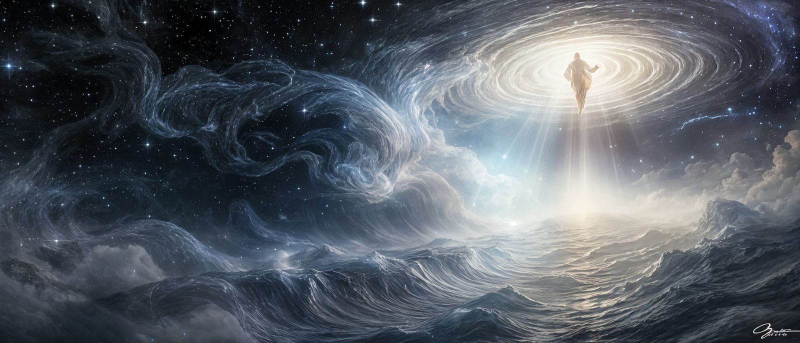 Divine Creation of Earth as Nebula in Shadowy Void