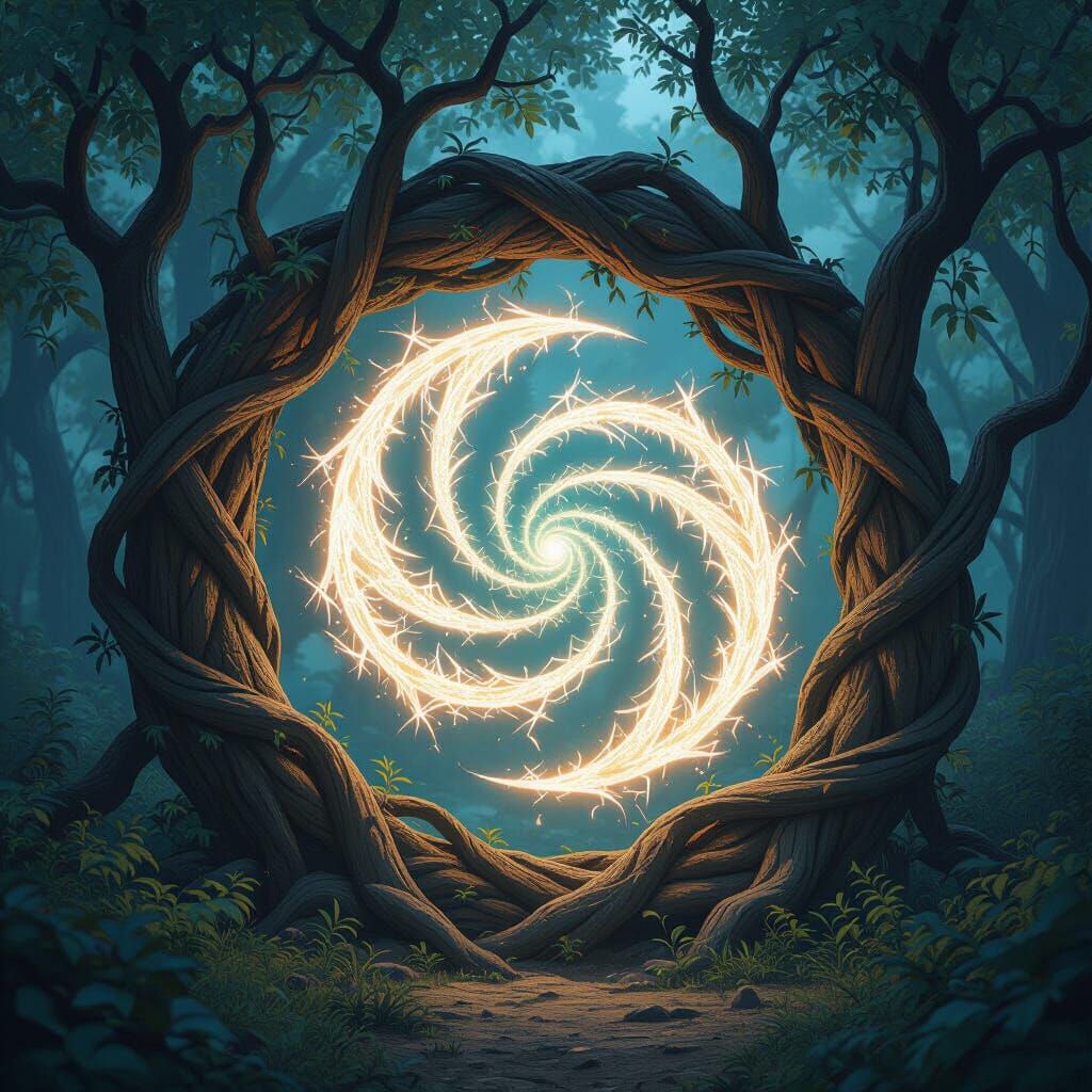 Glowing Ancient Spiral in Mystical Forest