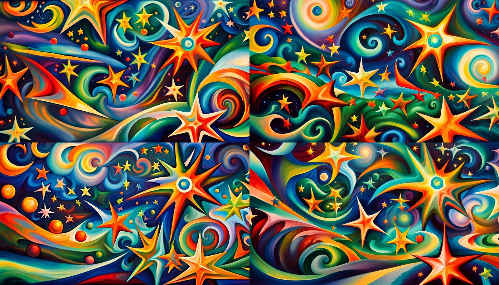 Iridescent Star Maelstrom in Impasto Oil Paint Style