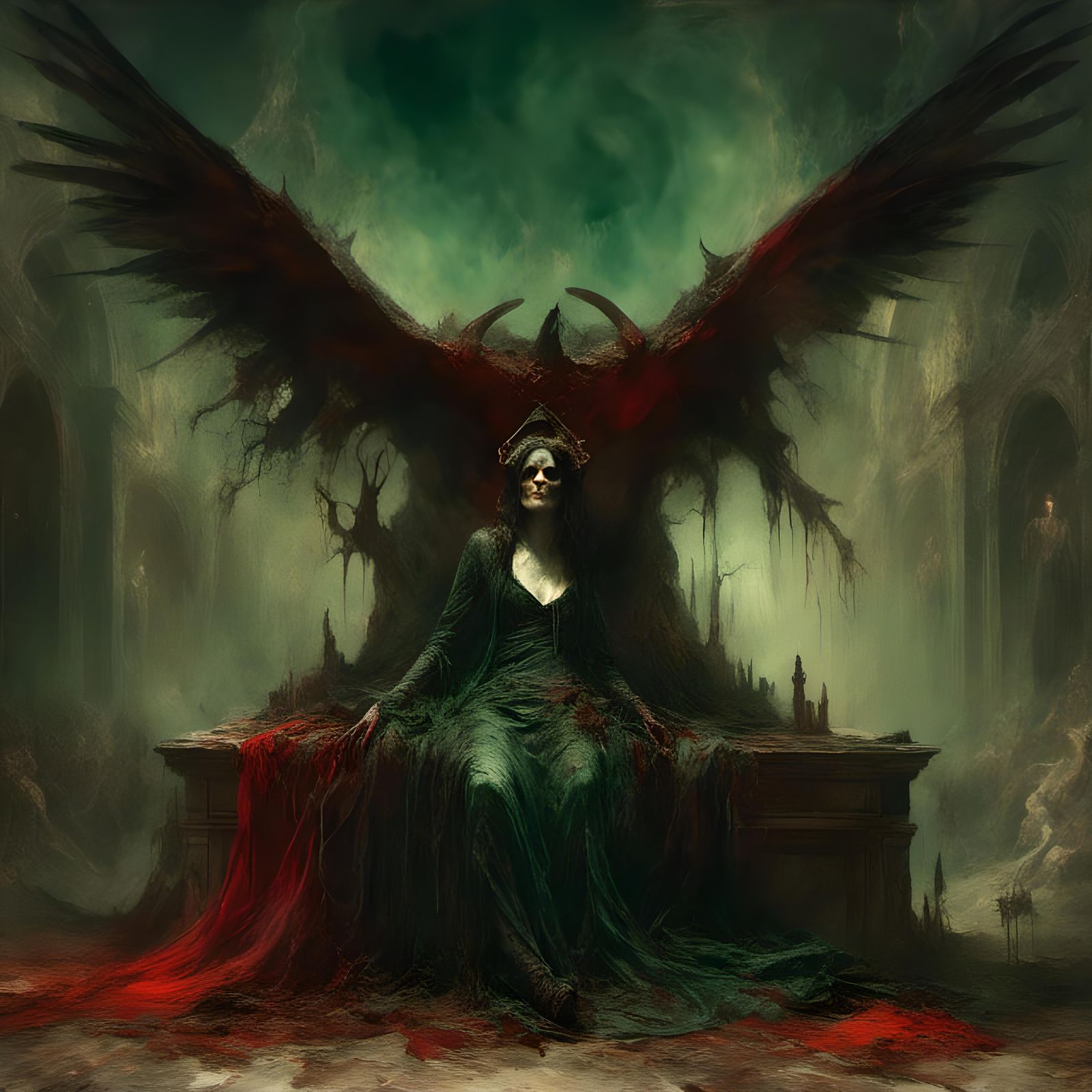 Macabre Scene: Woman on Satanic Altar in Gothic Horror