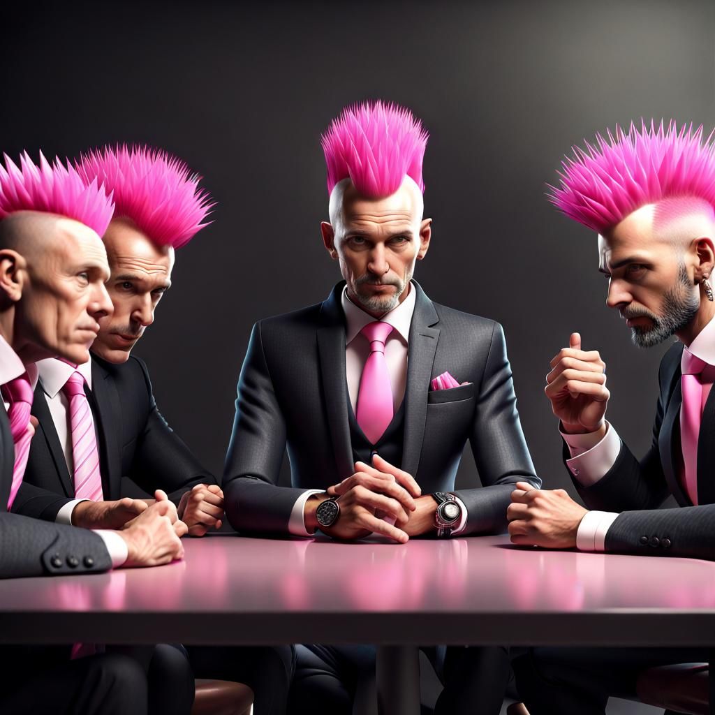 Old Businessmen Sport Pink Mohawk Haircuts