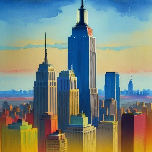 Empire State Building in Gouache Watercolor Style