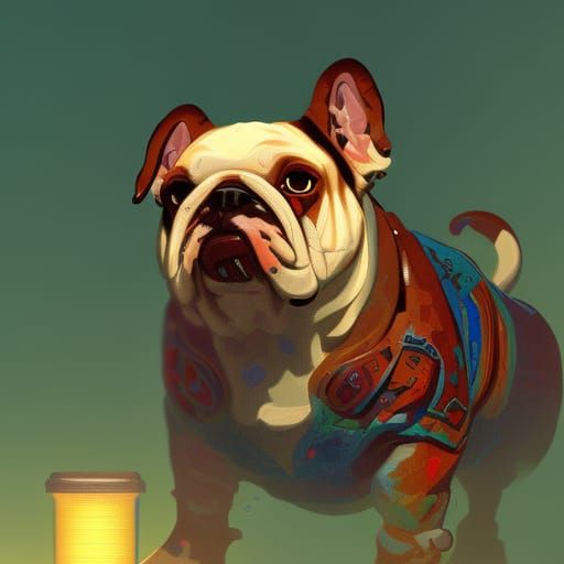 Hyperdetailed Pixel Art Bulldog in Orange and Teal