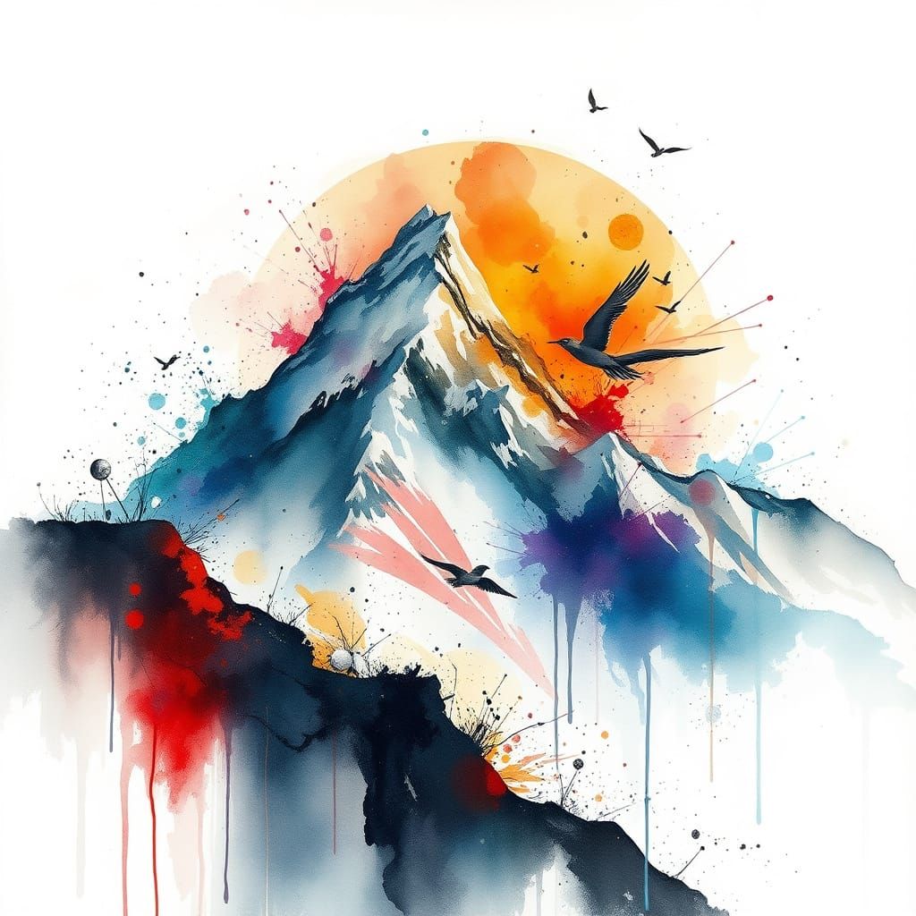 Watercolour Mountain Scene in Ethereal Style