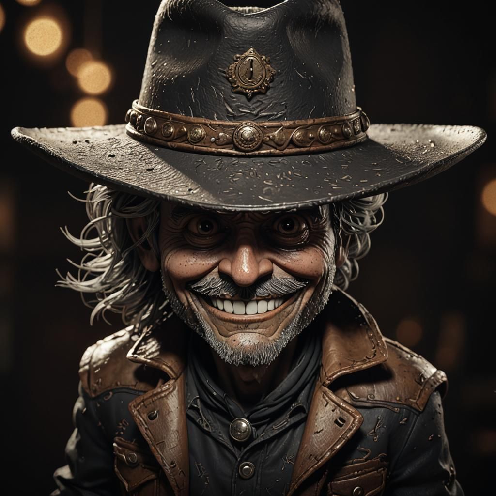 Charming Cowboy Cartoon Portrait in Mixed Media