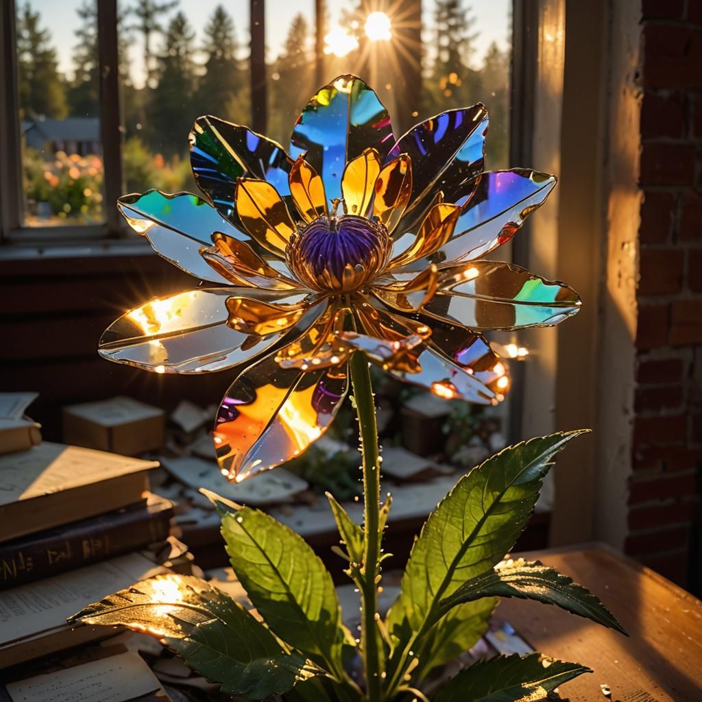 Glass Flower Fracturing in Golden Sunlight