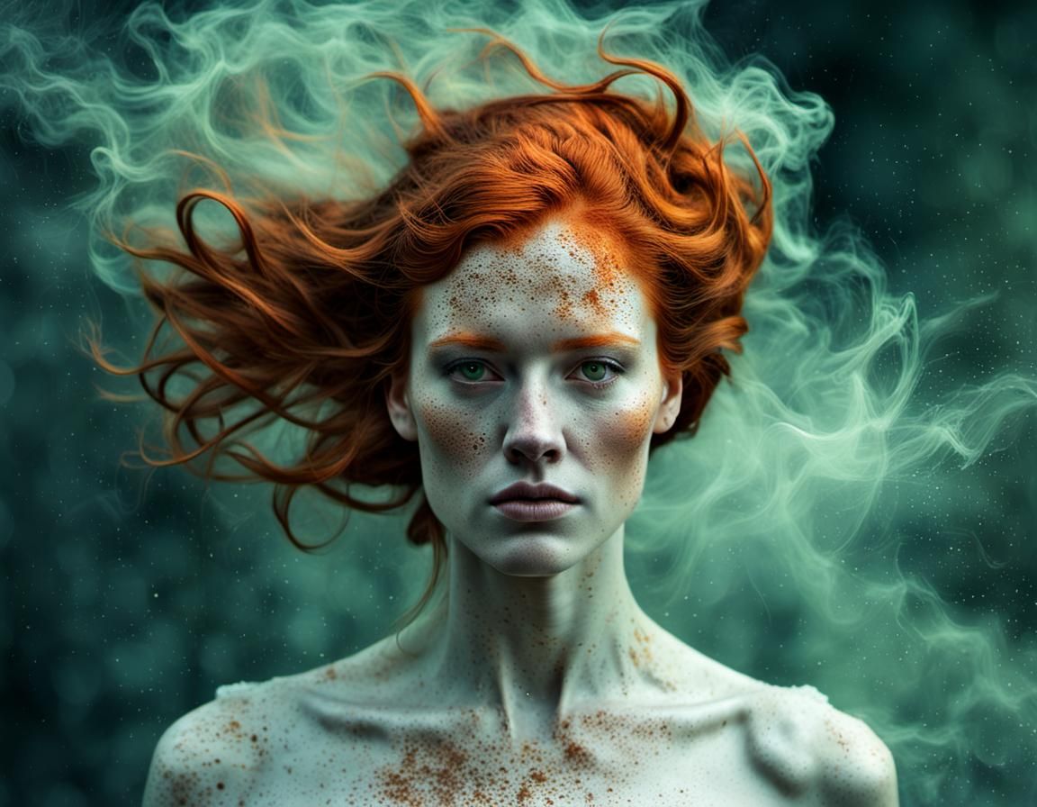 Dust Elemental Woman with Fiery Red Hair