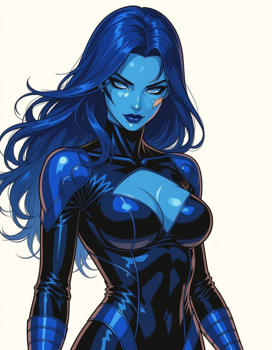 Cybernetic Heroine with Cobalt Blue Face in Cyberpunk Style