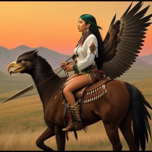 Native American Woman Riding an Eagle