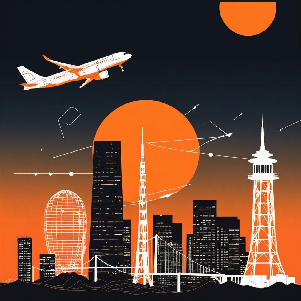 Abstract Collage of Tokyo to Los Angeles Flight