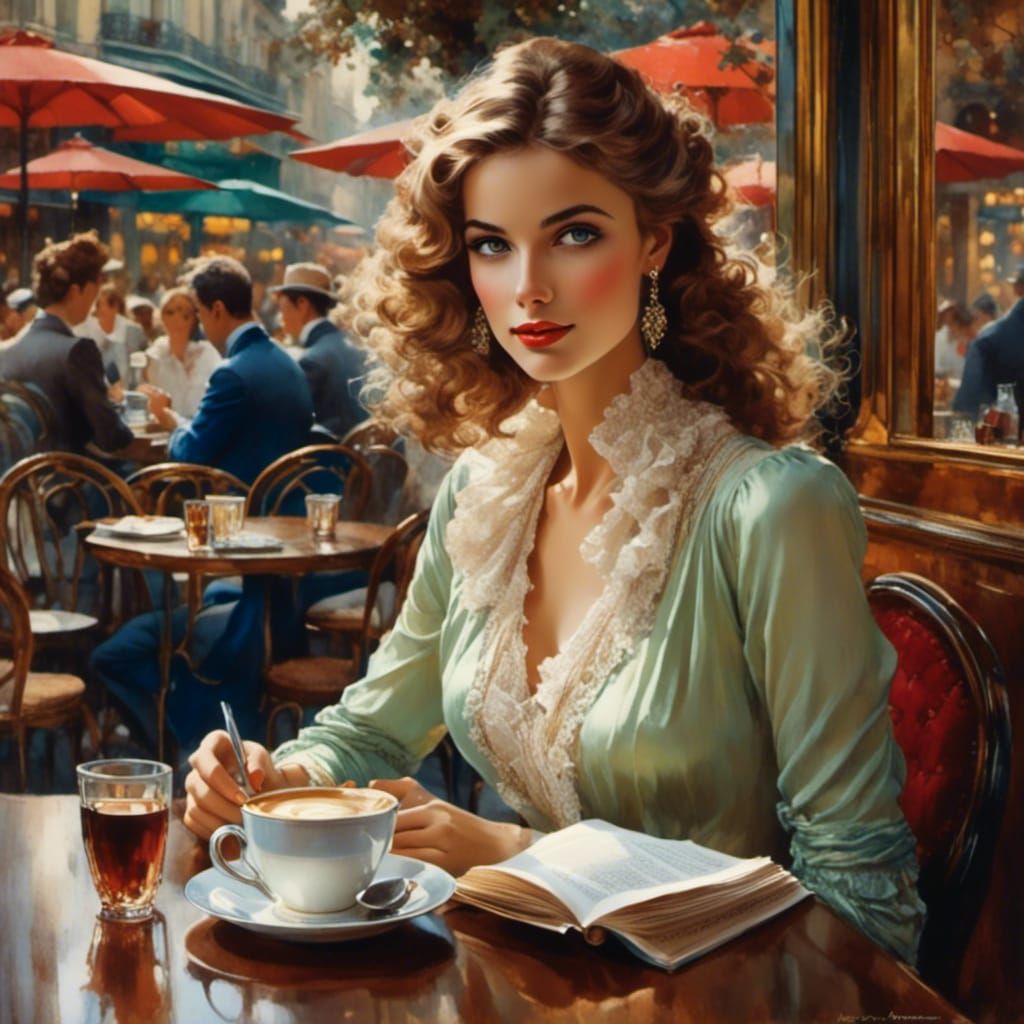 Parisian Cafe Woman in Henri Asencio Oil Style