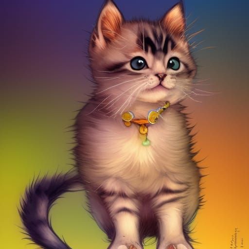 Cute Cartoon Kitten Digital Illustration