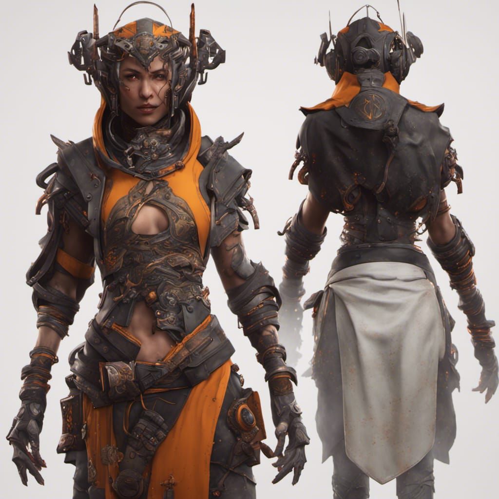 Female Monk in Cyberpunk Outfit: Detailed Matte Painting