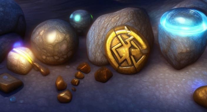 Hyperrealistic Magical Crystals and Runes in Fantasy Setting
