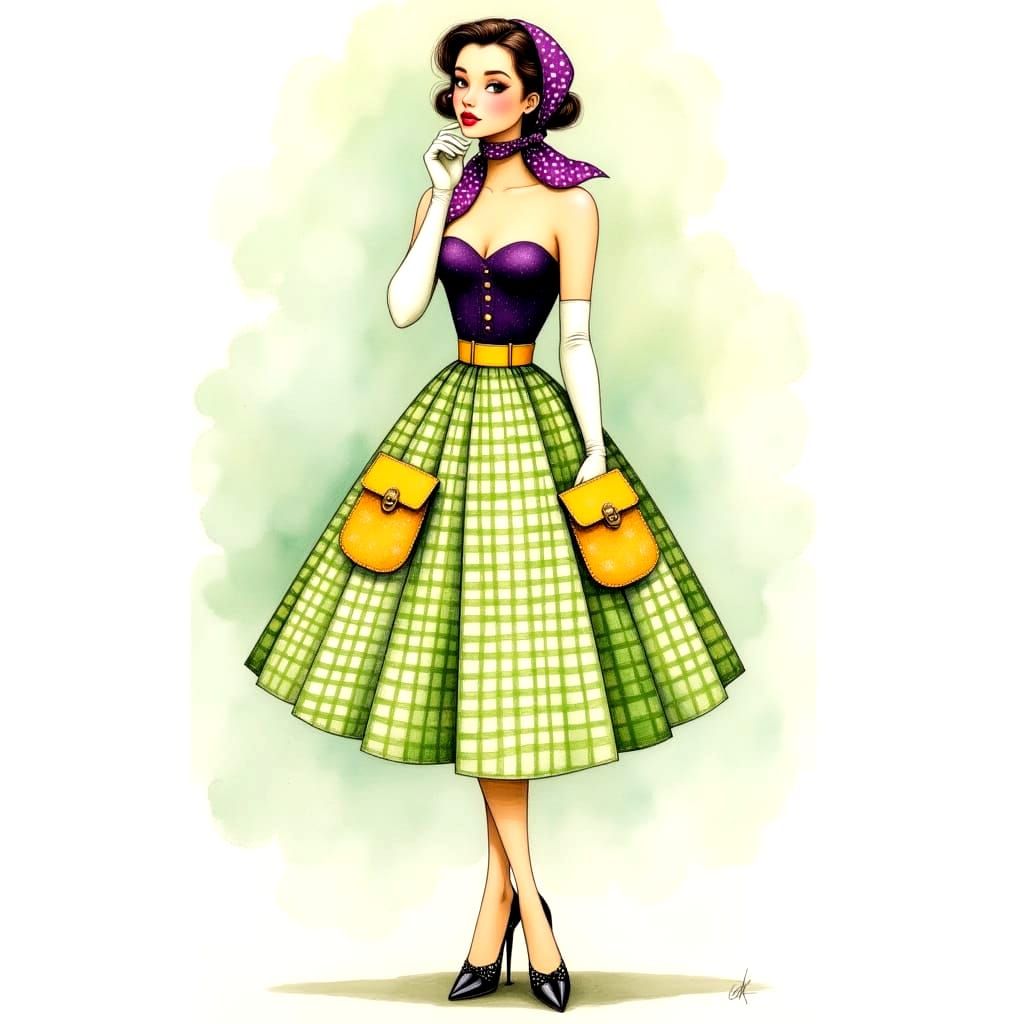 Vintage Fashion Model in Whimsical 1950s Style