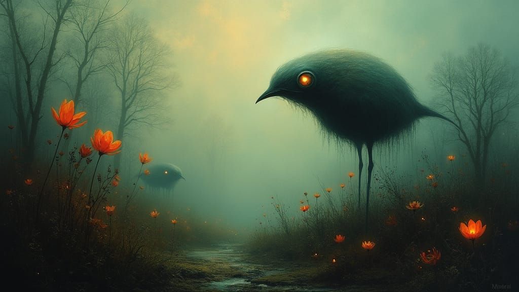 Surreal Glowing Toves in Dreamlike Landscape