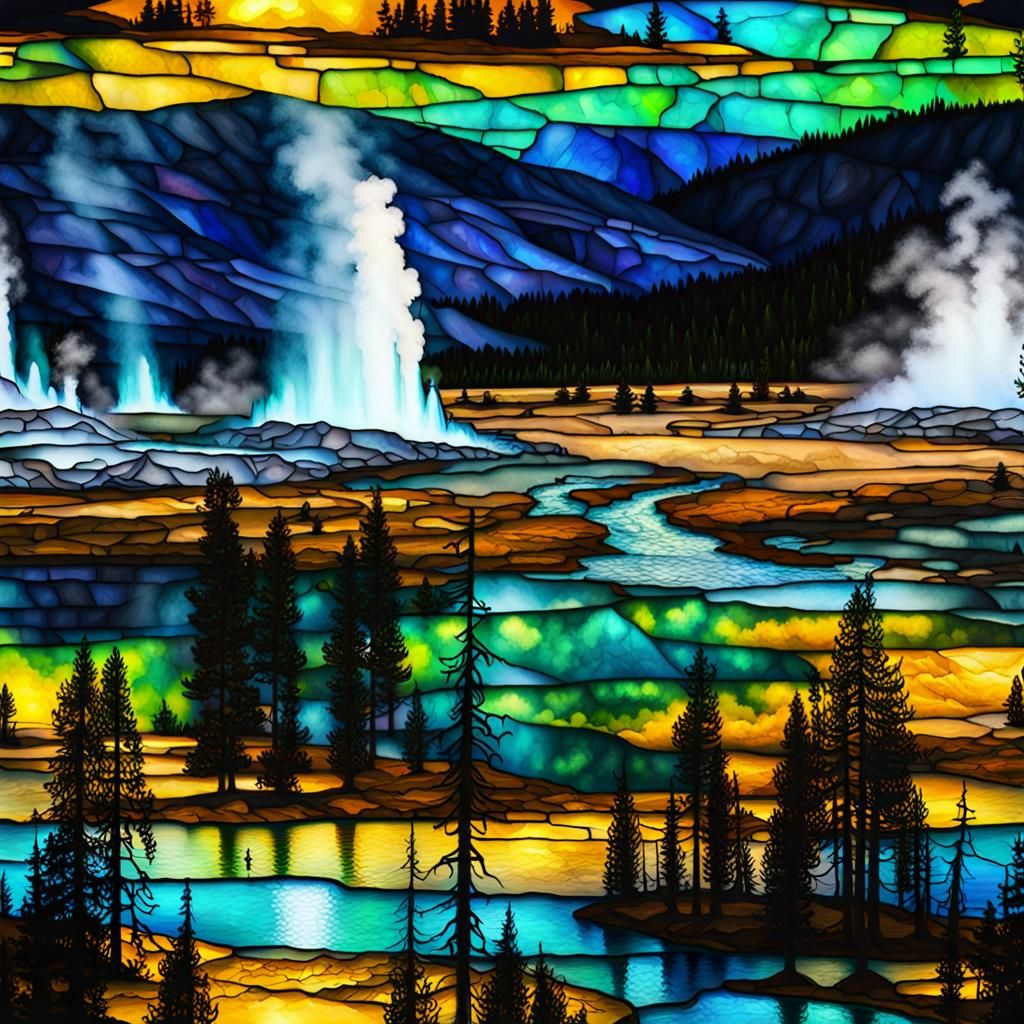 Opalescent Stained Glass Geyser Fantasy