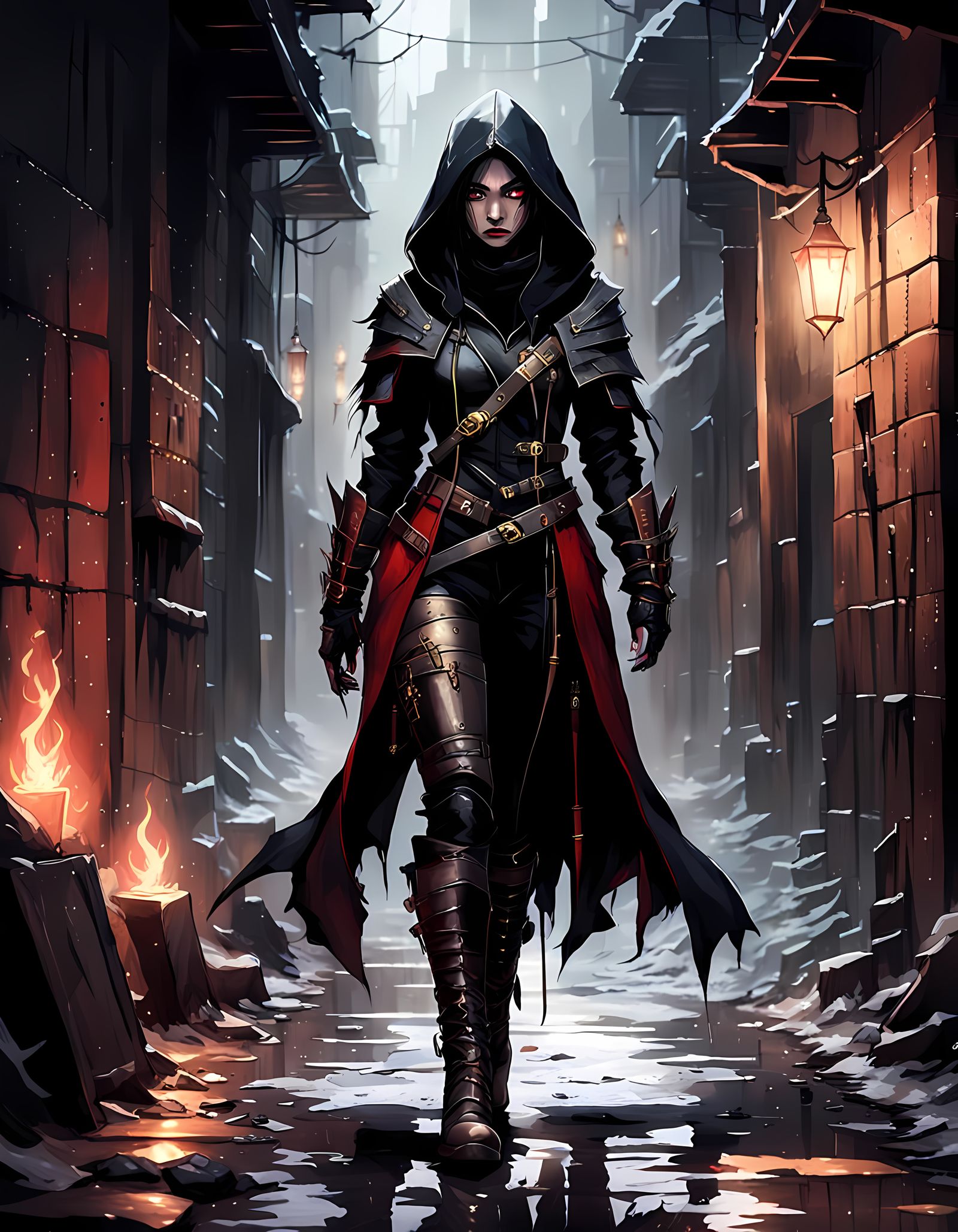 Vampire Hybrid Assassin Girl in Dark Alley