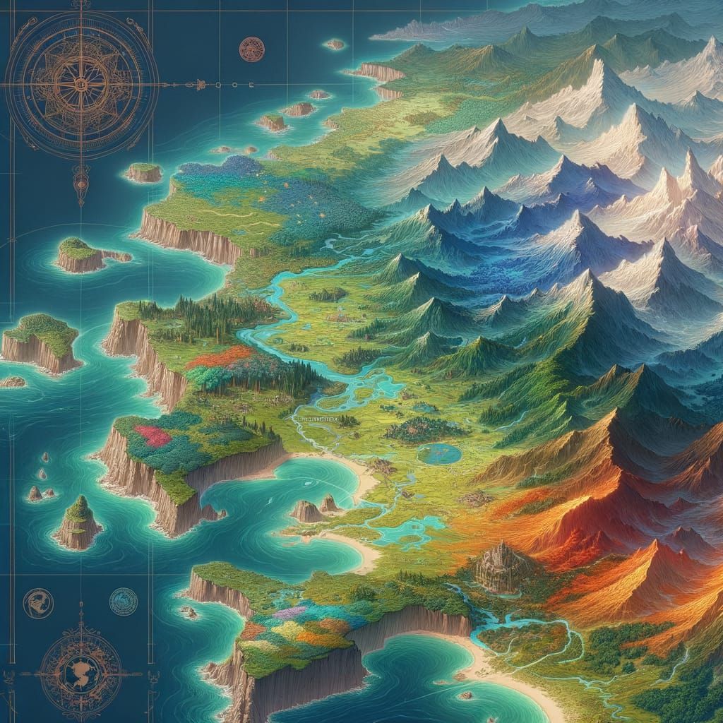 Detailed Fantasy Topographic Map of Imaginary Kanto Region