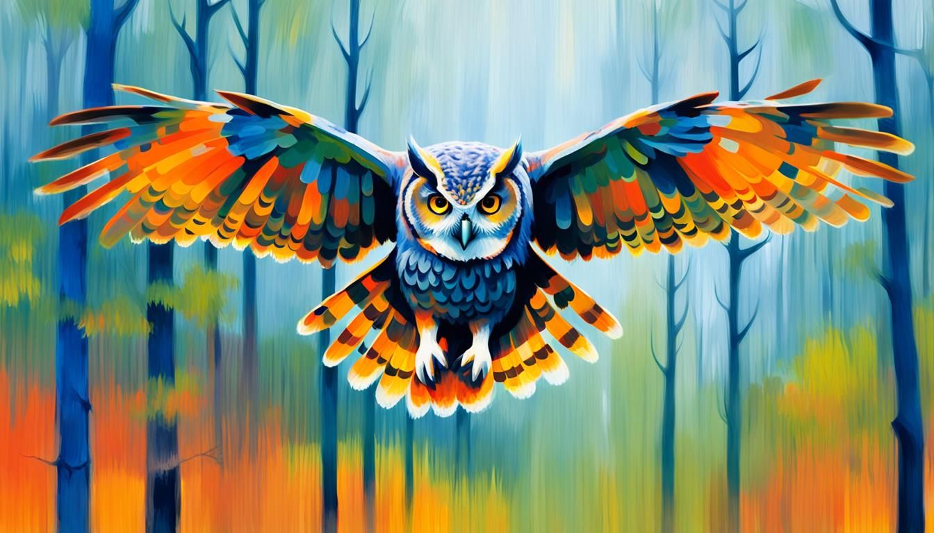 Owl in Flight: Abstract Expressionist Fauvist Painting