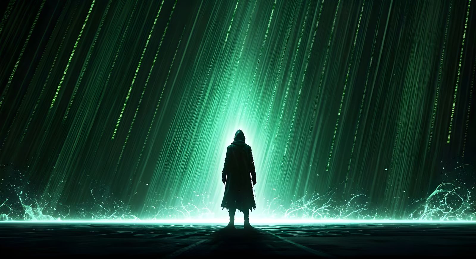 Eerie Code Rain in Macabre Digital Art