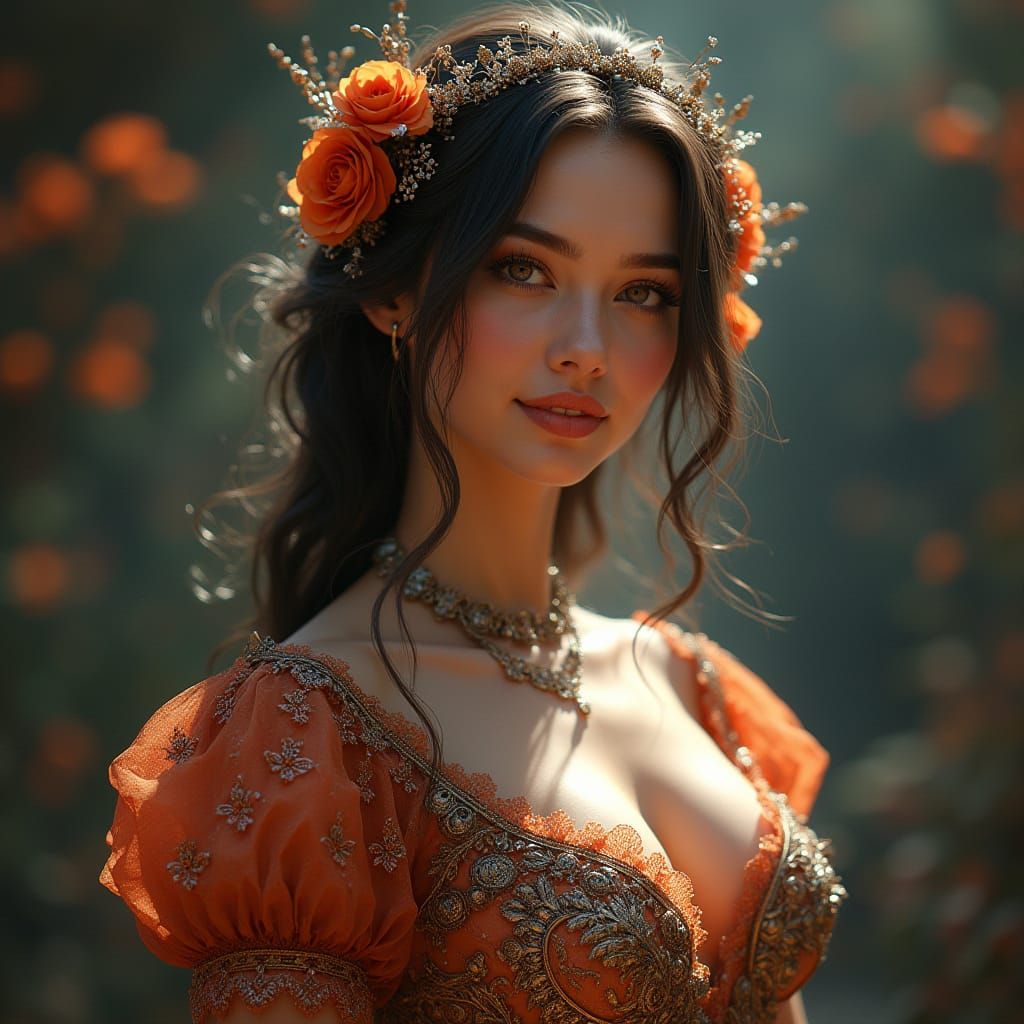 Beautiful Woman in Fantastical Summer Dress