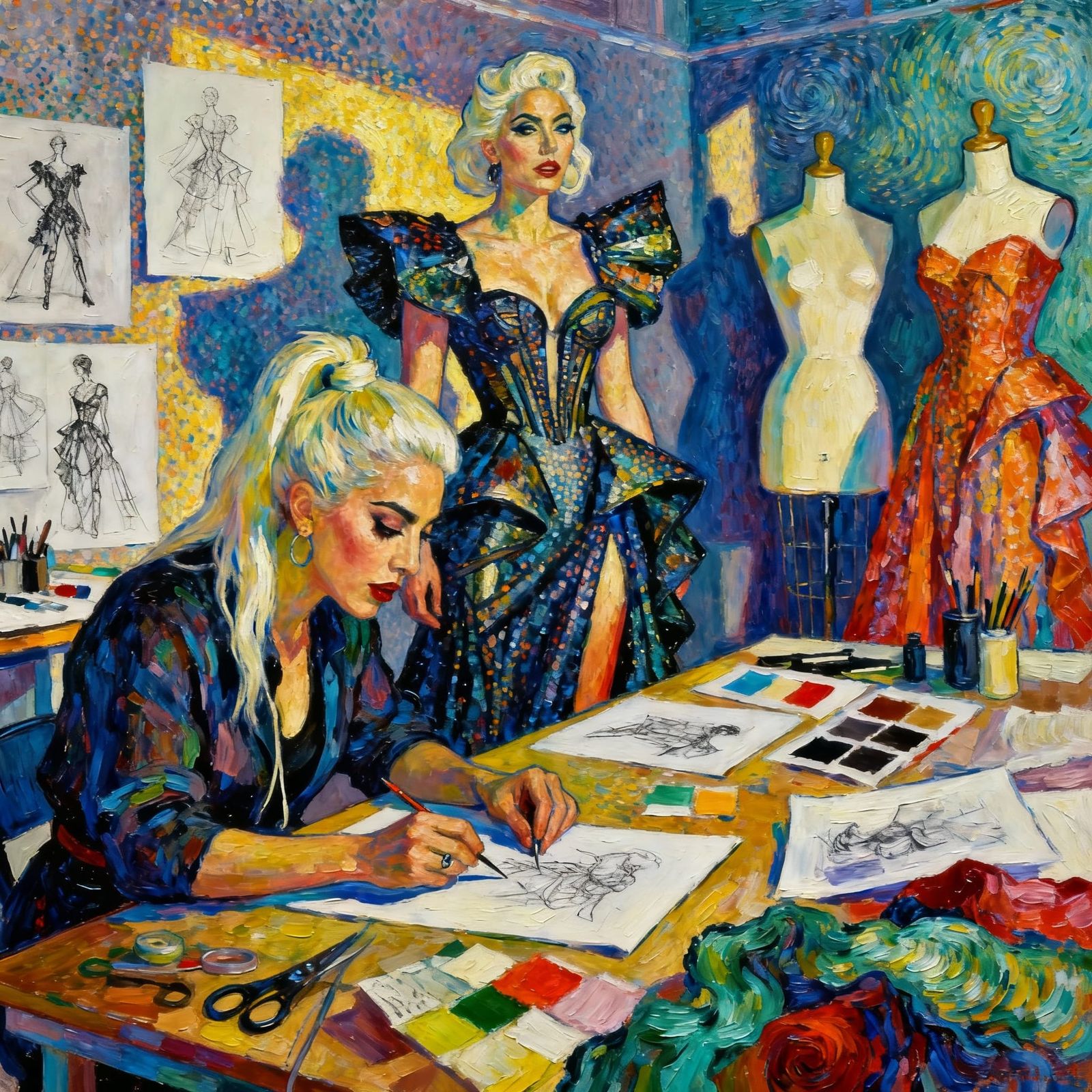Lady Gaga Fashion Masterpieces in Neo-Impressionist Style