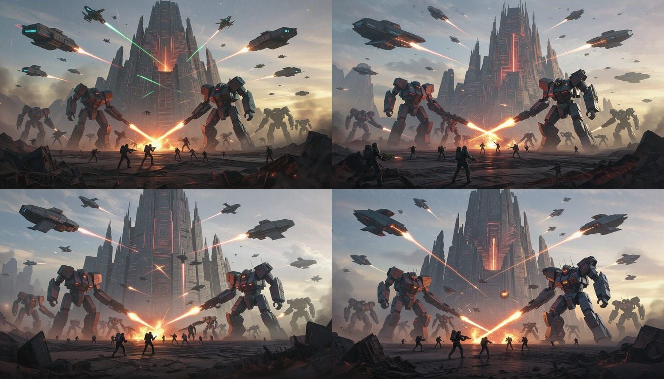 Colossal Robot War: Epic Battlefield of Mechs and Drones